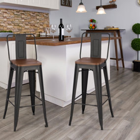 Livingandhome Bar Stools Set of 2 Metal Frame Matte Texture Industrial Style High Chair Bar Stools