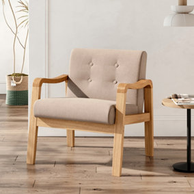 Livingandhome Beige Antique Wooden Frame Upholstered Armchair with Backrest