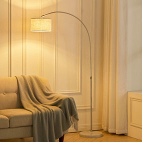 Livingandhome Beige Arched Height Adjustable Floor Lamp Marble Base with Shade 131 to 186CM