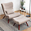 Livingandhome Beige Chenille Lounge Armchair with Footstool