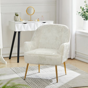 Livingandhome Beige Comfortable Velvet Upholstered Armchair with Gold Legs