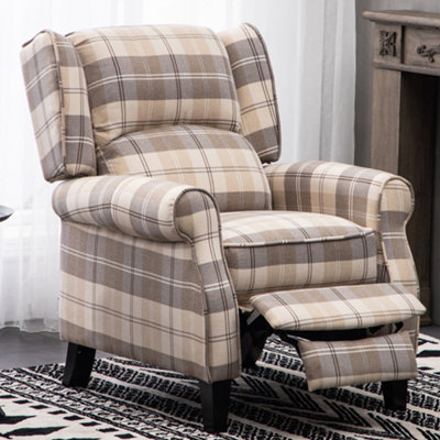 Livingandhome Beige Fabric Tartan Motion Recliner Armchair with