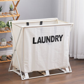 Livingandhome Beige Folding Large Basket Bag Organizer for Dirty Clothes Heavy Duty Laundry Cart Baskets with Handle