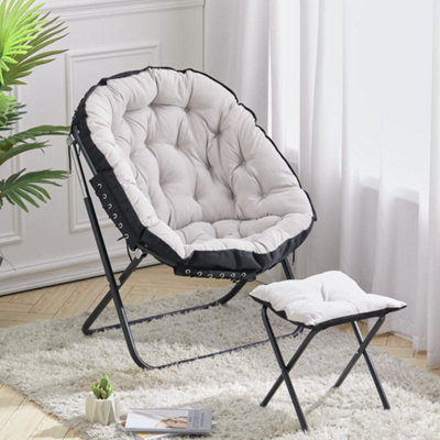 Livingandhome Beige Folding Metallic Base Moon Chair with