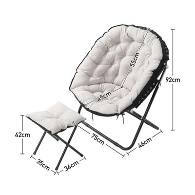 Livingandhome Beige Folding Metallic Base Moon Chair with Footstool