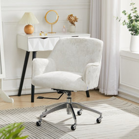 Livingandhome Beige Height Adjustable Ice Velvet Swivel Office Chair