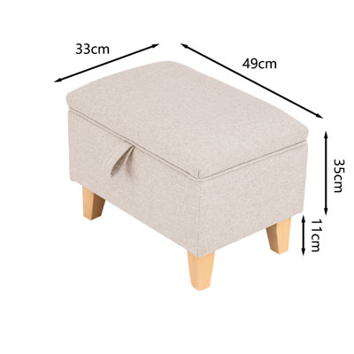 Oikiture Storage Ottoman Blanket Box Linen Fabric Arm Foot Stool Couch  Large Beige 1EA