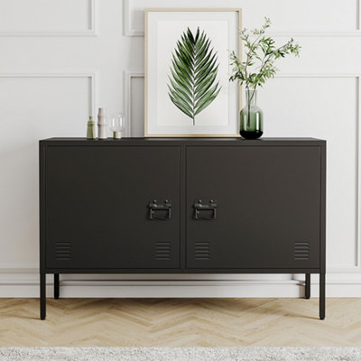 Livingandhome Black 2 Doors Metal File Tv Stand Side