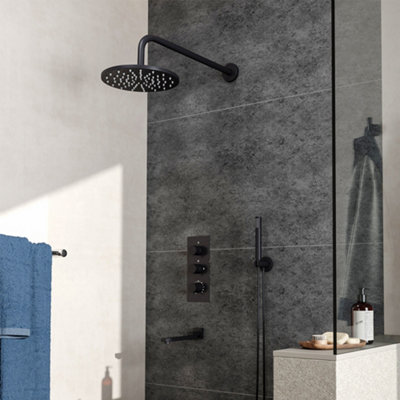 Livingandhome Black 2 Way Round Concealed Thermostatic Shower Mixer Set