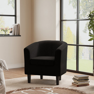 Livingandhome Black Comfy Fabric Accent Tub Chair with Wood Legs