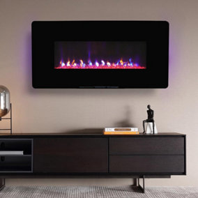 Livingandhome Black Curved Electric Freestanding and Wall Mounted Fireplace with Stand