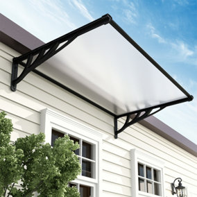 Livingandhome Black Door Canopy Patio Awning Rain Shelter for Window W 150 cm x D 90 cm x H 28 cm