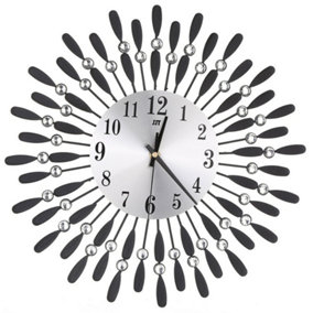 Livingandhome Black Drop Shape 3D Silent Metal Wall Clock with Crystal Decoration 37.5cm