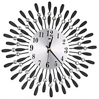Livingandhome Black Drop Shape 3D Silent Metal Wall Clock with Crystal Decoration 375 mm