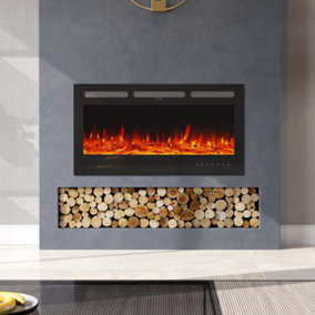 Livingandhome Black Electric Fire Remote Control Adjustable Flame Fireplace 40 Inch