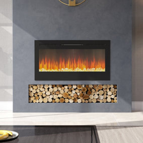 Livingandhome Black Electric Fire Wall Mounted or Recessed Fireplace 12 Flame Colors Adjustable 40 Inch