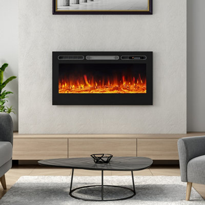 Livingandhome Black Electric Fire Wall Mounted Wall Inset Fireplace 12 Flame  Color with Remote Control 36 Inch | DIY at Bu0026Q