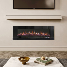 Livingandhome Black Electric Fire Wall Mounted Wall Inset or Freestanding Fireplace 12 Flame Colors with Remote Control 60 Inch