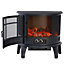 Livingandhome Black Electric Indoor Freestanding Metal Fireplace Stove with Curved Door