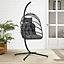 Livingandhome Black Foldable Rattan Egg Swing Chair Garden Relaxing Hanging Chair with Stand and Cushions 195 cm
