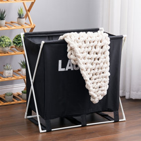 Livingandhome Black Folding Large Basket Bag Organizer for Dirty Clothes Heavy Duty Laundry Cart Baskets with Handle