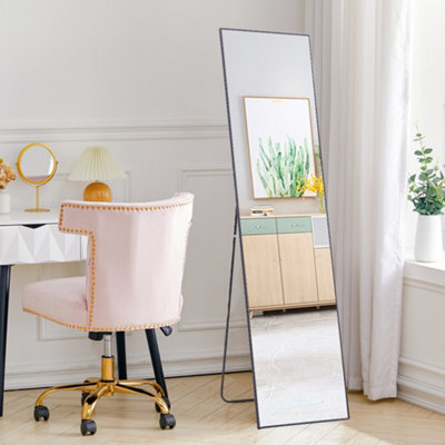 Livingandhome Black Full Length Framed Mirror Wall Mounted or Freestanding Rectangular Floor ...