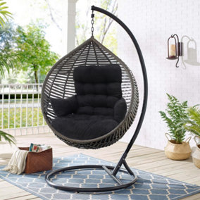 Livingandhome Black Garden Outdoor Hanging Basket Chair Cushion Hammock Mats