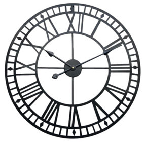 Livingandhome Black Industrial Round Large Decorative Roman Numeral Skeleton Metal Wall Clock 40cm