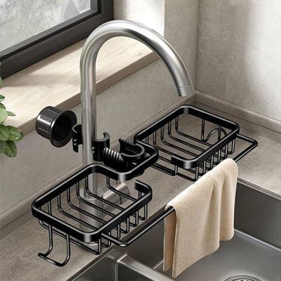 Stainless Steel Sink Organiser With Dish Cloth Holder 2 In 1 Sink Shelf  Rack Detachable Sink Holder Sink Storage Basket For Home Kitchen