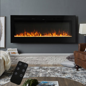 Livingandhome Black LED Electric Fire Wall Mounted or Insert Fireplace 9 Flame Colors 50 Inch