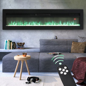 Livingandhome Black LED Electric Wall Fireplace 9 Flame Colours with Freestanding Leg 60 Inch