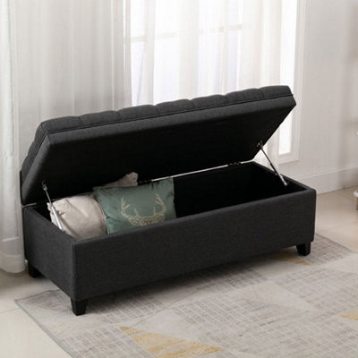 Livingandhome Black Linen Padded Cushion Bed End Bench Storage Seat
