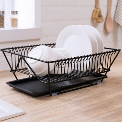 Livingandhome Black Metal Kitchen Dish Drainer Rack Draining Board with  Removable Drip Tray
