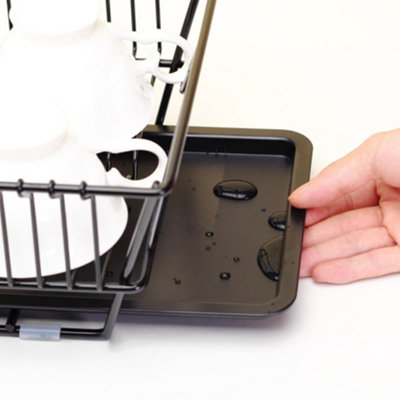 Livingandhome Black Metal Kitchen Dish Drainer Rack Draining Board with  Removable Drip Tray