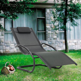 Livingandhome Black Modern Aluminium Frame Outdoor Lounge Chair with Pillow