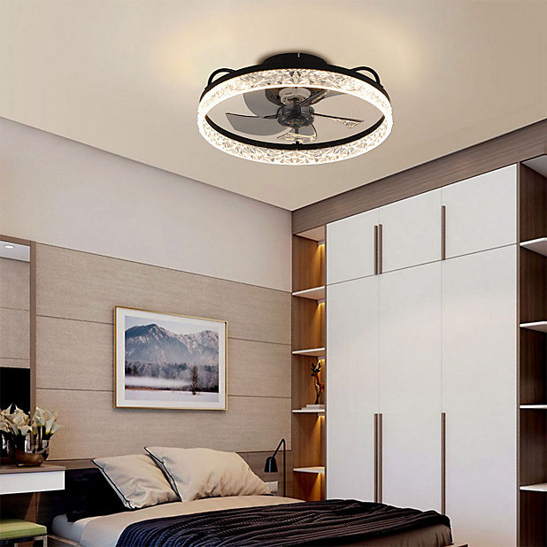 Livingandhome Black Modern Round Crystal Ceiling Fan With Light 50cm Dia Diy At B Q