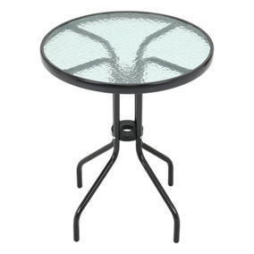 Livingandhome Black Modern Round Metal Garden Table with Tempered Glass Tabletop 60cm