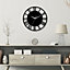 Livingandhome Black Modern Round Roman Numeral Silent Wood Wall Clock 30 cm