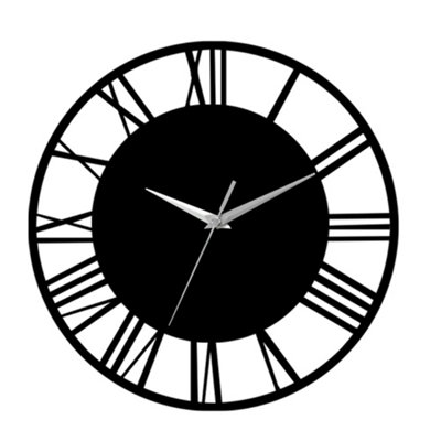 Livingandhome Black Modern Round Roman Numeral Silent Wood Wall Clock 30 cm