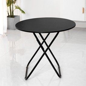 Livingandhome Black Modern Round Waterproof Folding Dining Table 70cm W x 70cm D x 75cm H