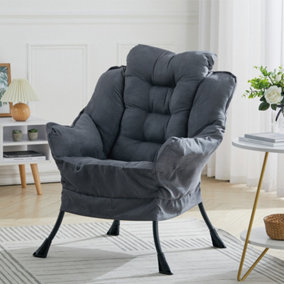 Livingandhome Black Modern Soft Suede Upholstered High Back Sofa Armchair Lazy Chair
