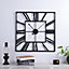 Livingandhome Black Modern Square Oversized Decorative Roman Numeral Metal Wall Clock 59cm