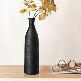 Livingandhome Black Modern Tall Porcelain Vase Desktop Art Decoration 34cm
