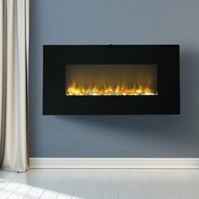 Livingandhome Black Modern Wall Mounted Electric Fireplace with Remote Control 37 Inch