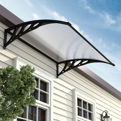 Livingandhome Black Outdoor Front Door Canopy Awning Rain Shelter W 120 cm x D 80 cm x H 23.8 cm