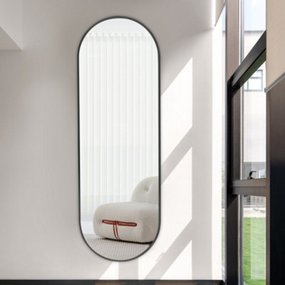 Livingandhome Black Oval Framed Full Length Wall Mirror 40 x 120 cm