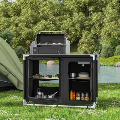 Livingandhome Black Portable Outdoor BBQ Camping Table Kitchen Stand Unit  Storage 1175 x 540 x 1140 mm