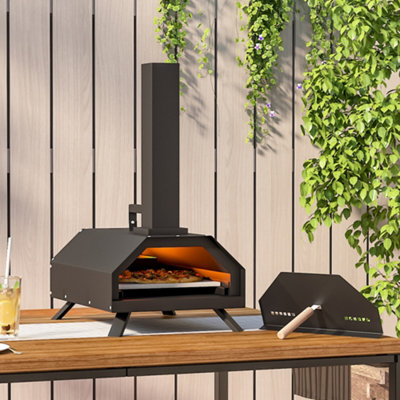 Livingandhome Black Portable Pizza Oven with Pizza Stone and Chimney 35cm W  x 78cm D x 74cm H | DIY at Bu0026Q