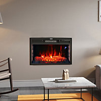 Livingandhome Black Recessed and Freestanding Metal Electric Heater Fireplace 28 Inch