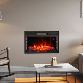 Livingandhome Black Recessed and Freestanding Metal Electric Heater Fireplace 62cm